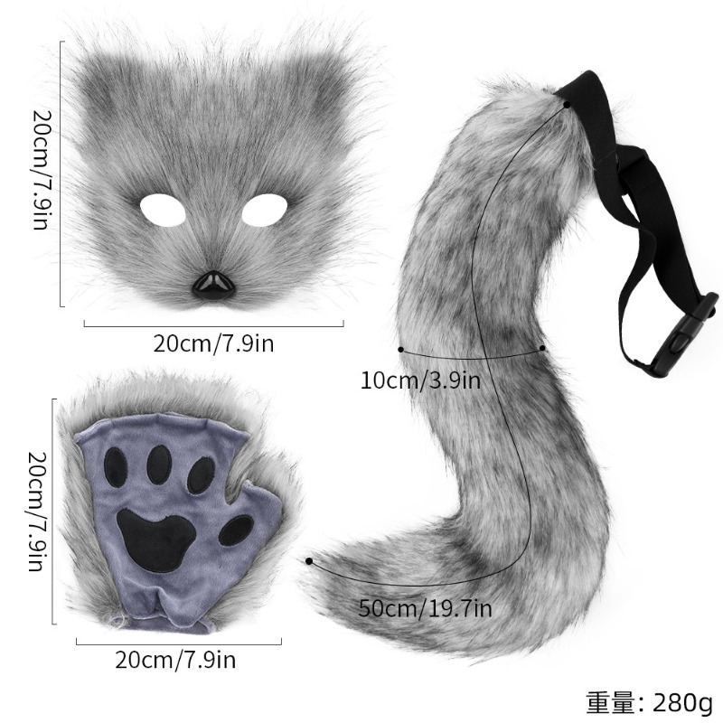Furry Cat Ears Mask Tail & Paw - Black Face Mask Pack ulasan dan harga